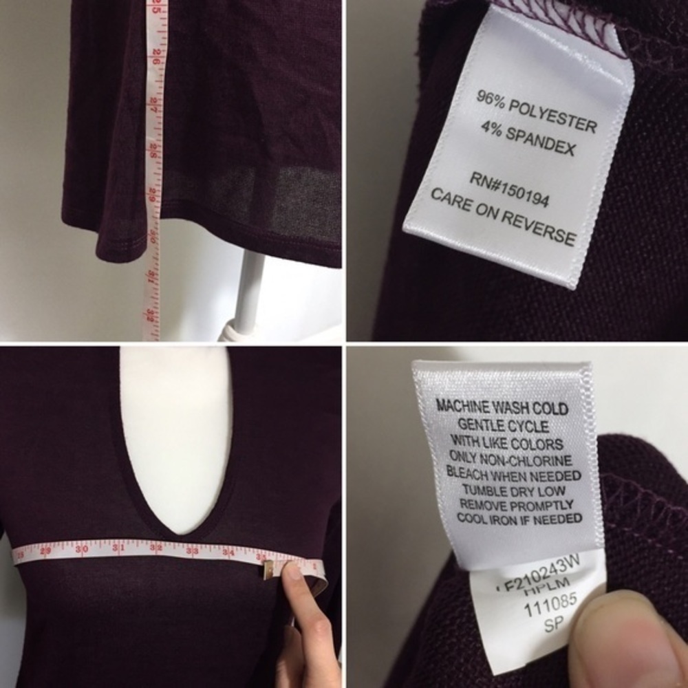 NWOT Dark Purple Choker V Neck Dress 3/4 Sleeved - Picture 6 of 7